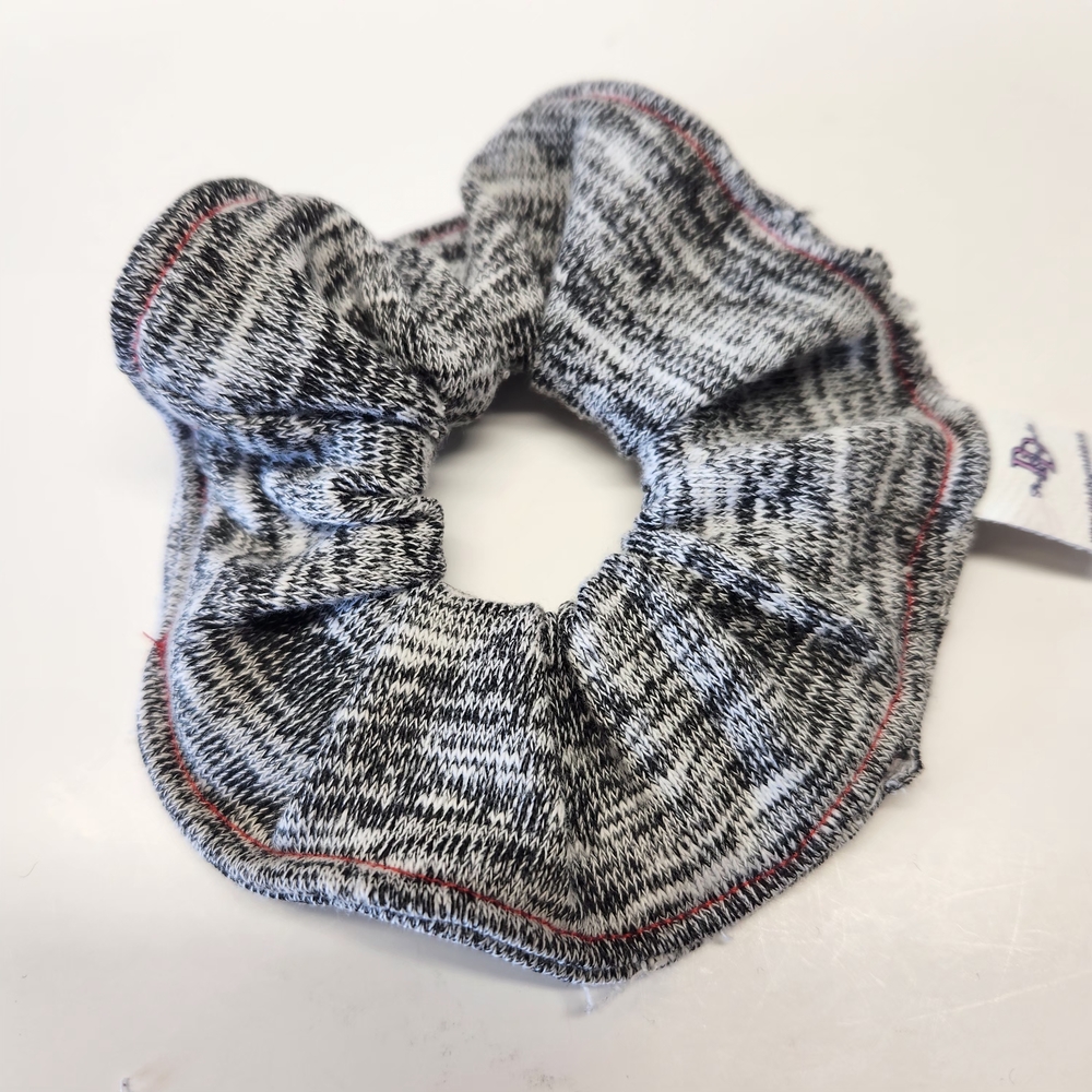 Upcycled Handcrafted Black and White Knitted Hair Scrunchie, Eco Fashion